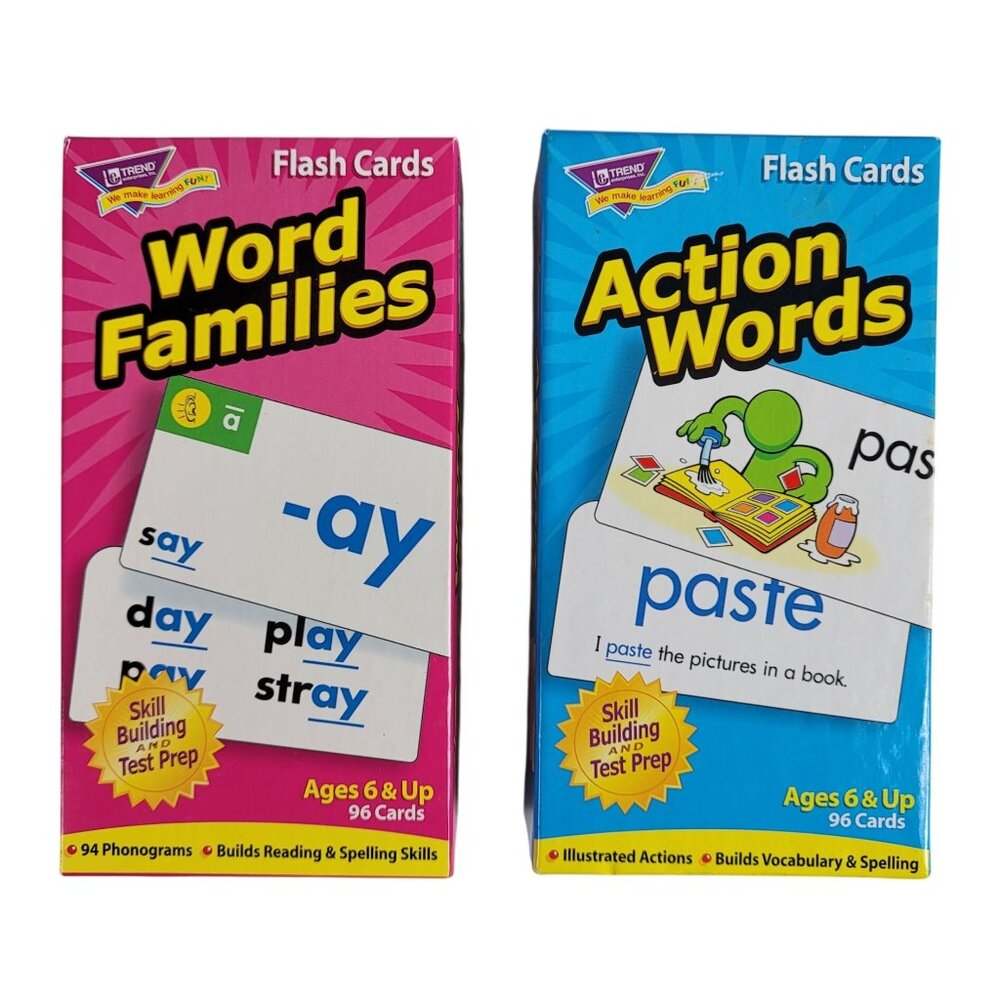 Trend Flash Cards Lot of 2 Action Words Word Families Educational Homeschool Box